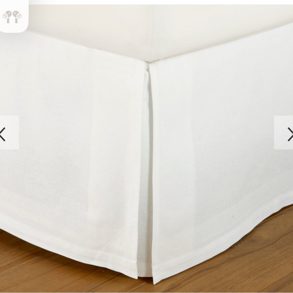 Pottery Barn white linen bed skirt queen, new, never used